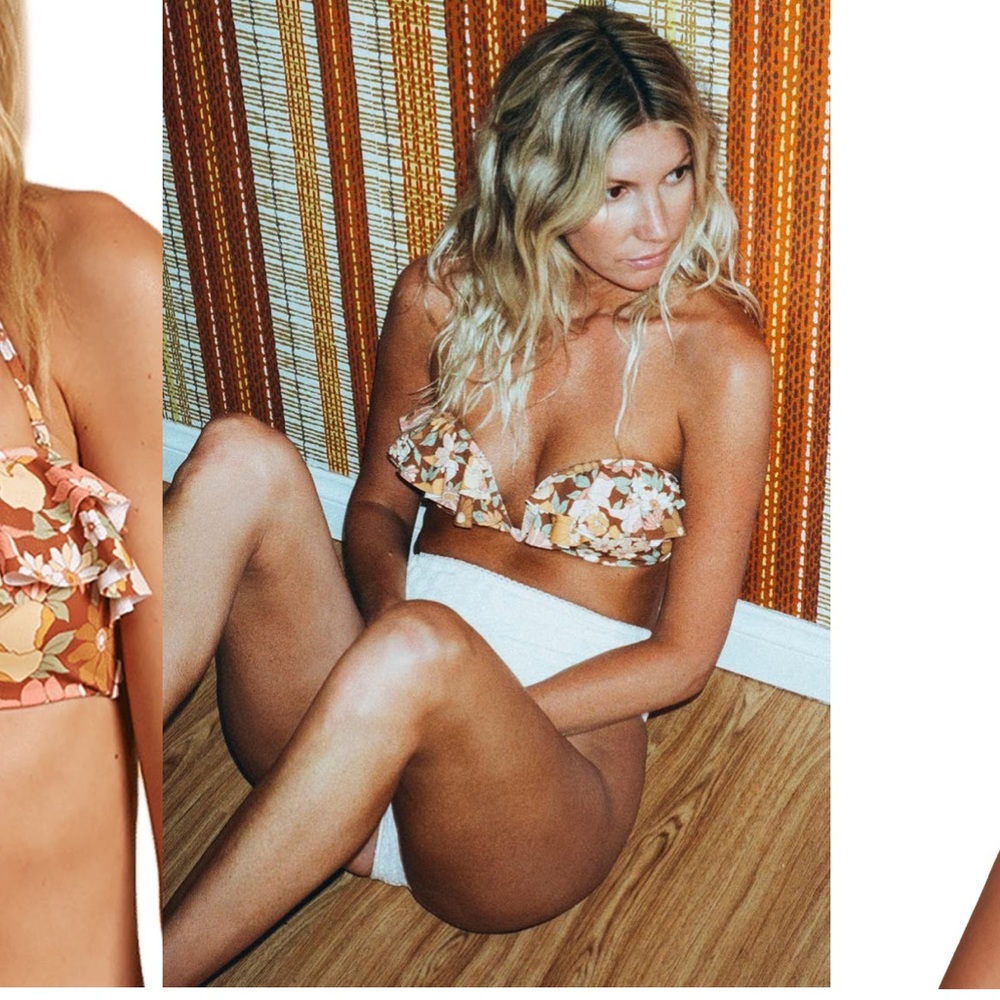 NWT Billabong x Salty Blonde hippie 70s swim bikini top MED